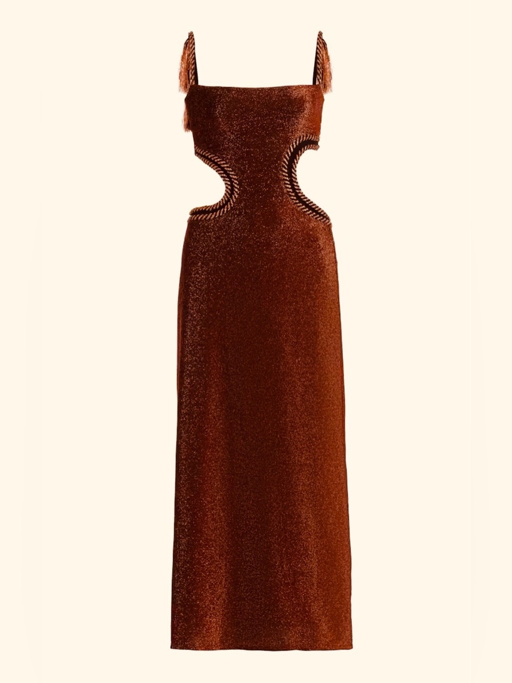 Johanna Ortiz Shimmer Cutout Midi Dress – Size 10 (Professionally Tailored Waist